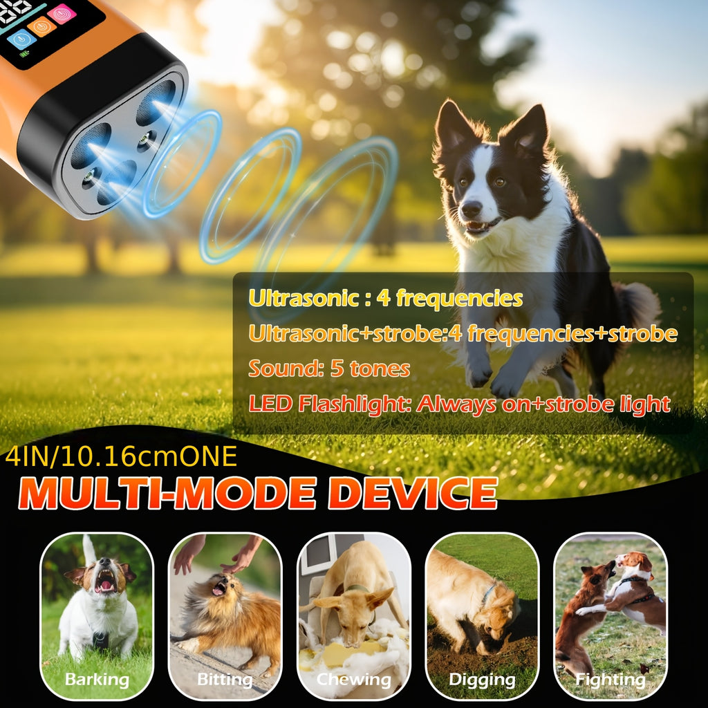 Dog Bark Deterrent with Triple-Head Sonic Design, USB Rechargeable Handheld Anti-Barking Training Device in Orange with Listed 65ft Range