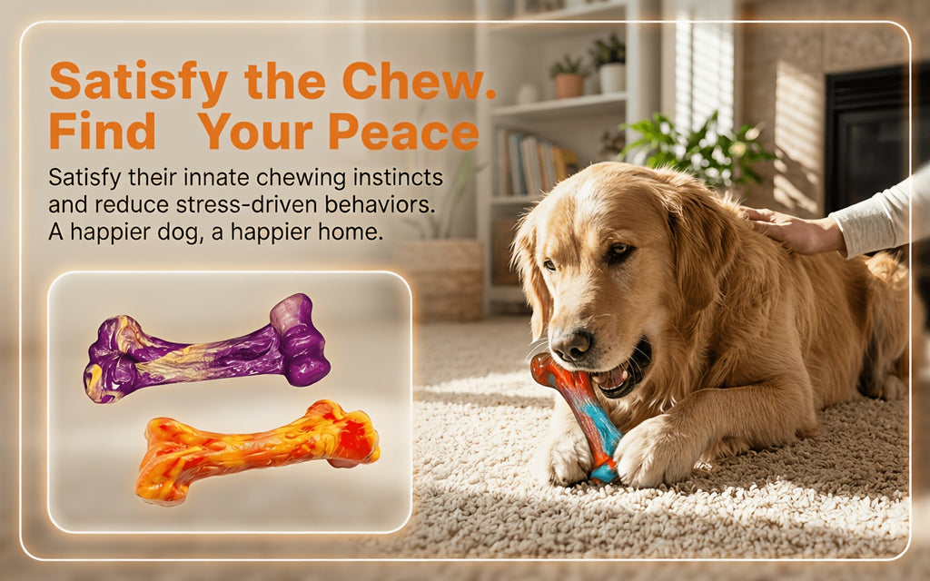 Beef-Scented Dog Chew Toys 3-Pack, Textured Bone-Shaped Chewing Toys for Medium and Large Dogs, Purple Red Orange Supervised Play Set
