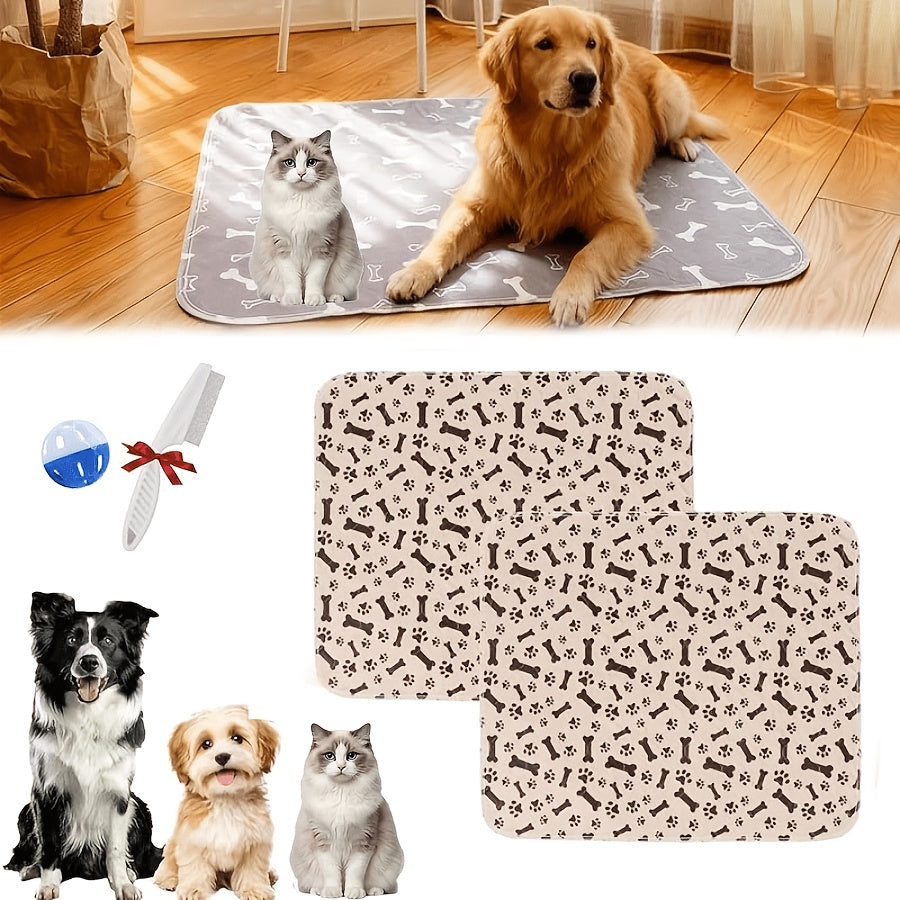 Washable Dog Pee Pads with Bone Print, 4-Layer Reusable Puppy Training Mats with Non-Slip Base for Floors, Crates and Travel, S M L