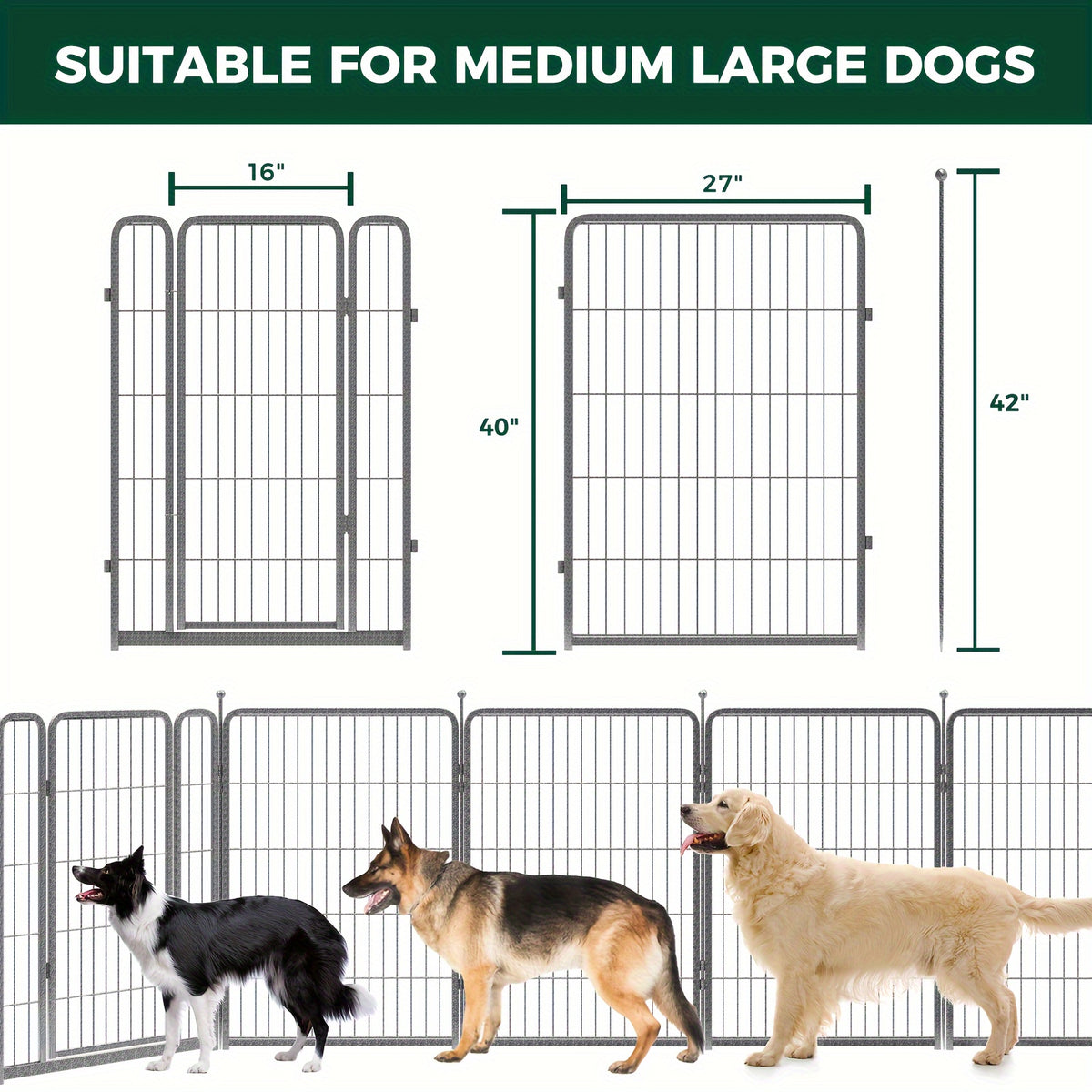 Dog Playpen 40 Inch in Silvery, Metal Pet Exercise Fence with Gate and 8, 16, 32 or 48 Panel Options for Indoor, Yard and RV Camping Use