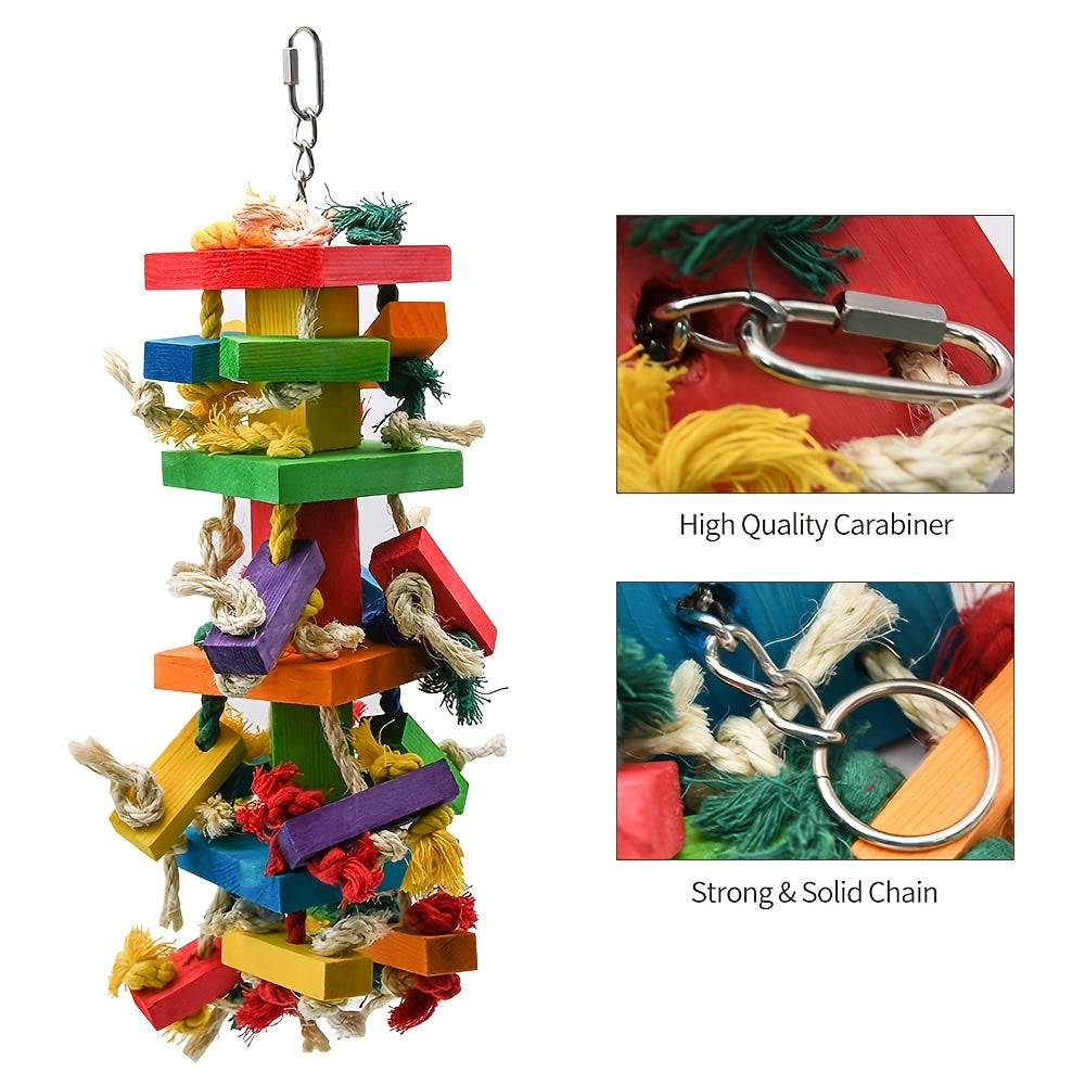 Parrot Toys with Colorful Wood Chew Designs, 12 Selectable Bird Cage Accessory Styles Including Apple, Banana, Coconut and Block Options for Enrichment
