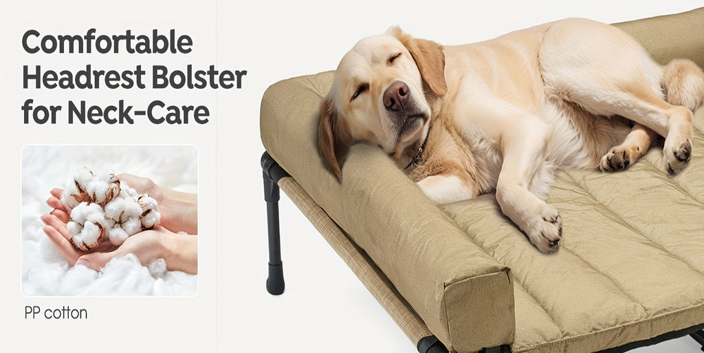 Elevated Dog Bed with Removable Pillow-Top Mat, Three-Sided Bolster Pet Cot with Breathable Teslin Mesh, Steel Frame and Non-Slip Feet in Four Sizes