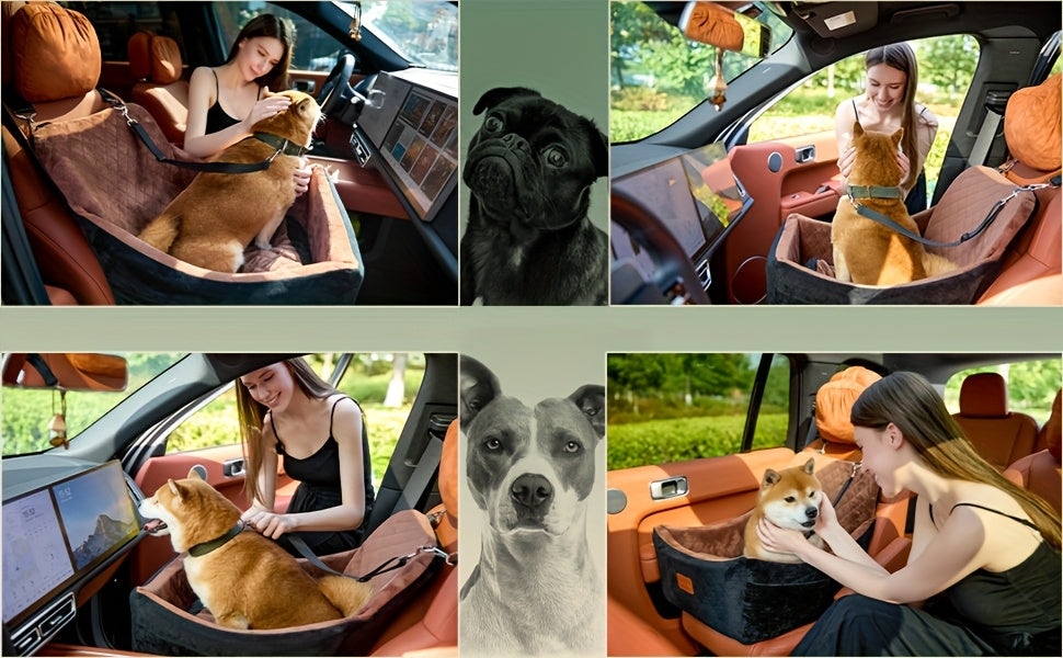 Dog Car Seat with Seat Belt Pass-Through, Memory Foam Pet Travel Bed with Removable Washable Design and Adjustable Straps in Medium and Large Options