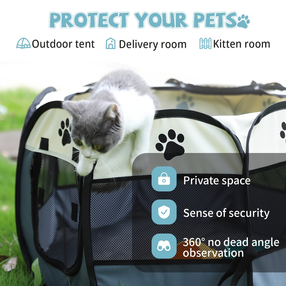 Pop Up Dog Playpen with Removable Zipper Top and Carrying Case, Portable Indoor Outdoor Pet Tent for Puppies, Small Dogs, Cats and Rabbits