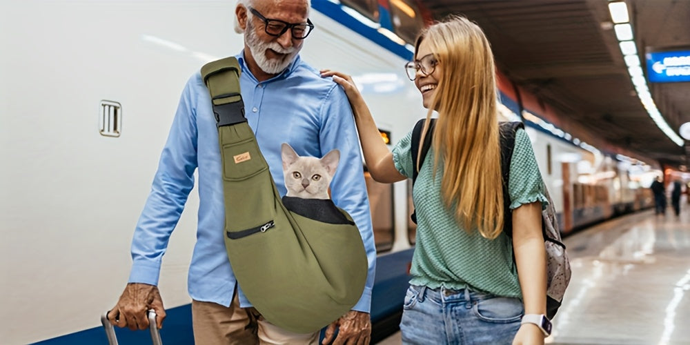 Pet Sling Carrier with Padded Hard Bottom, Adjustable Dog and Cat Shoulder Bag for Carrying Puppies on Everyday Outings, Five Color Options