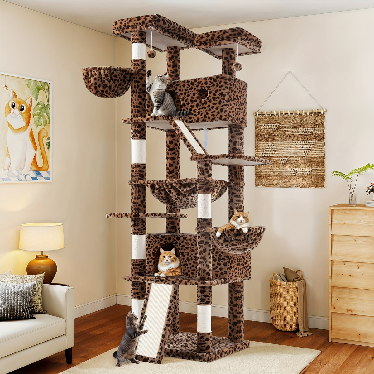 Multi-Size Cat Tree Tower for Indoor Cats, 36 65 68 or 81 Inch Multi-Level Pet Furniture with Sisal Scratching Posts and Plush Resting Areas