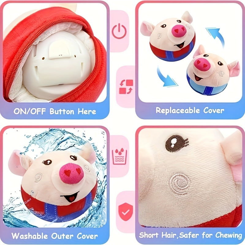 Bouncing Dog Toy with Recording and Music Modes, Rechargeable Jumping Pet Ball in Rabbit, Hamster, Puppy and Pig Styles for Supervised Play