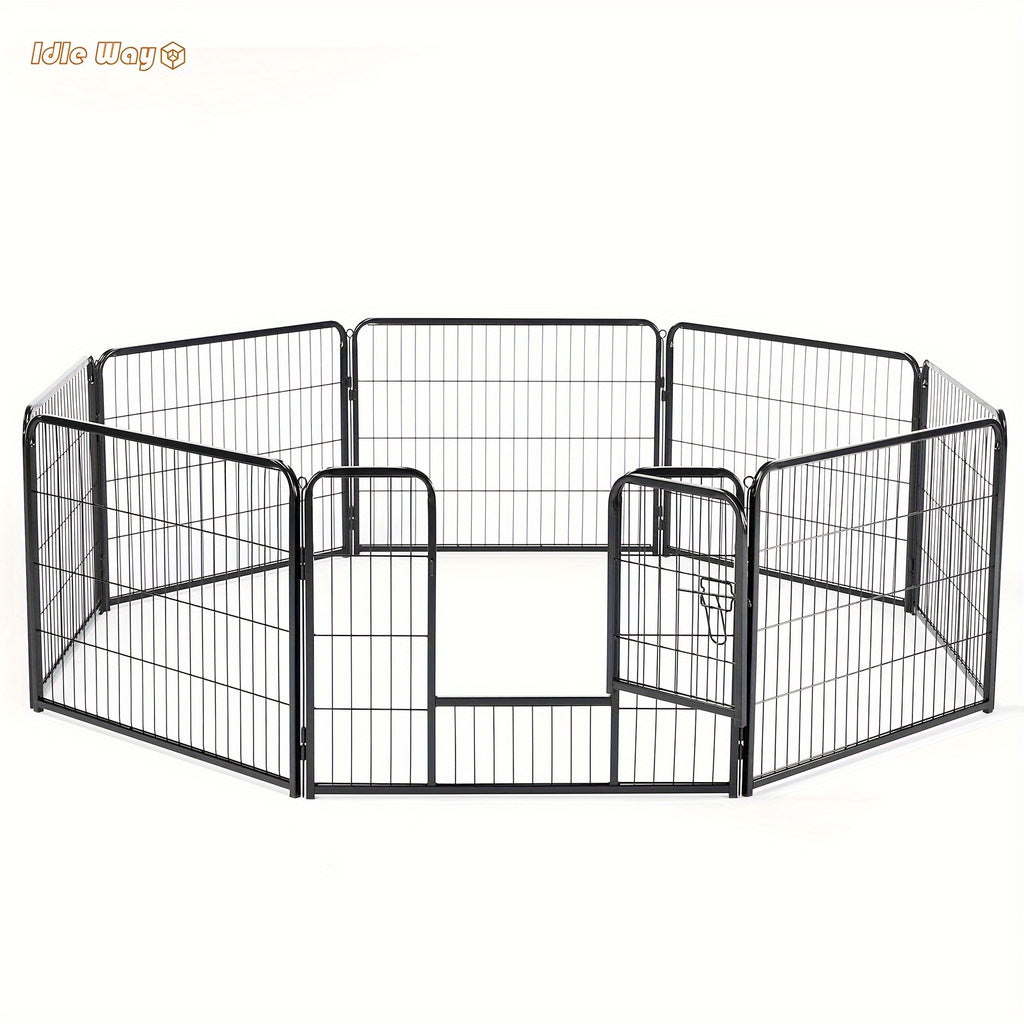 Metal Dog Playpen with Door, DIY 8 or 16 Panel Puppy Exercise Fence in 24, 32 or 40 Inch Size Options for Indoor and Outdoor Supervised Play