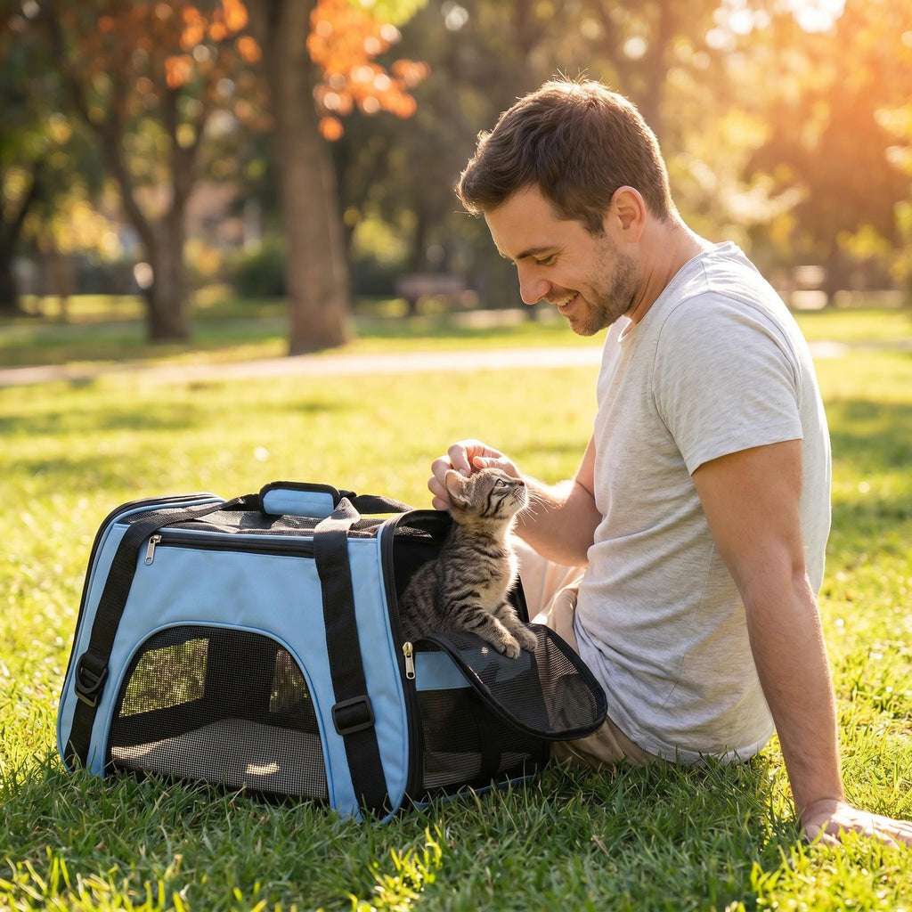 Pet Travel Carrier Bag in Pink or Blue, L Size Foldable Crossbody Carrying Bag for Cats and Dogs, Portable Companion for Supervised Everyday Outings