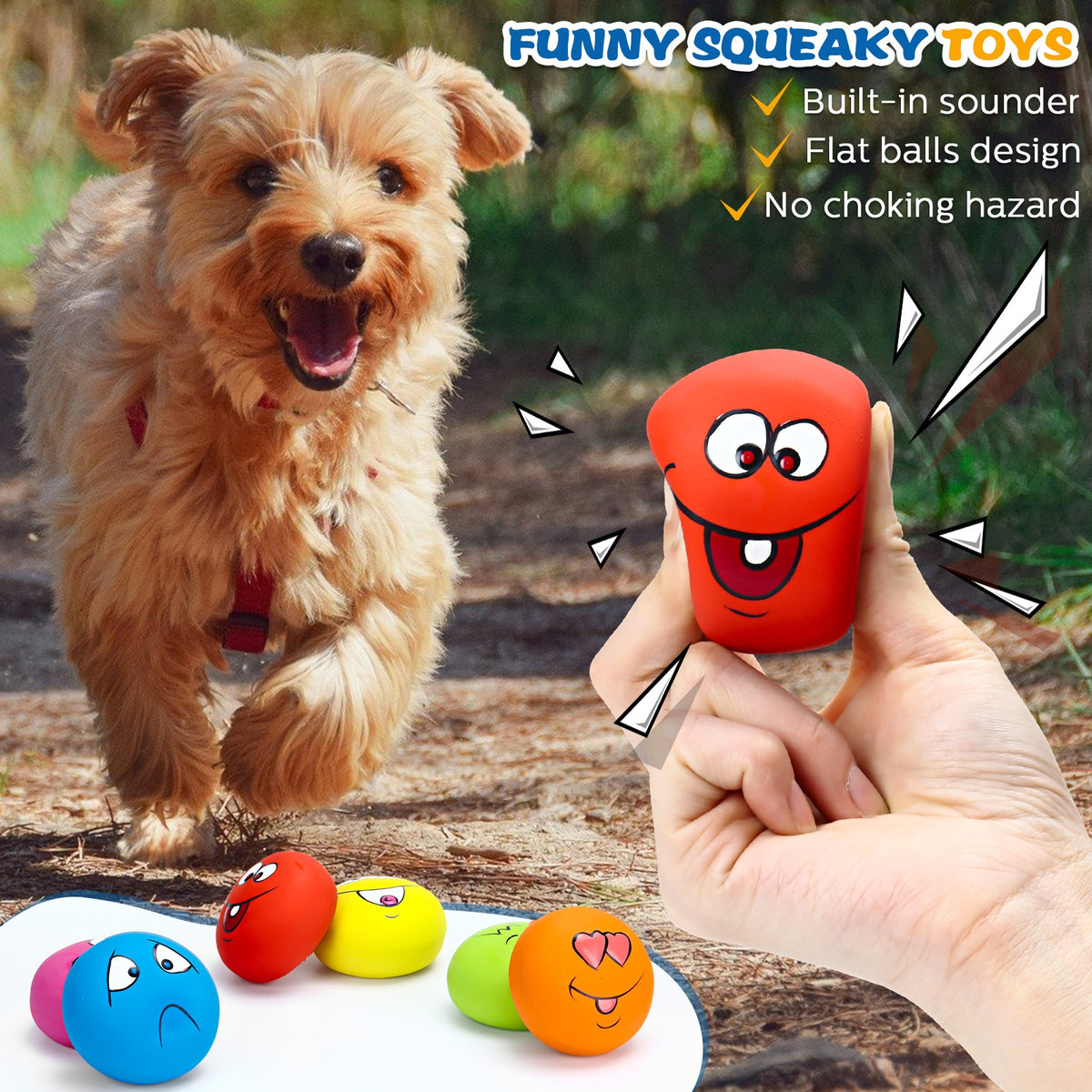 Squeaky Dog Ball Set with Joyful Face Expressions, 12-Pack Rubber Interactive Toys for Puppies and Small to Medium Dogs, Supervised Play and Training