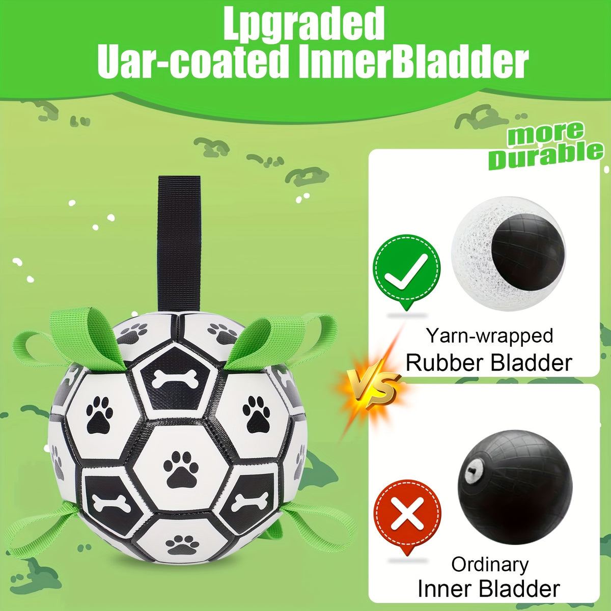 Dog Soccer Ball with Straps for Small and Medium Dogs, Interactive Tug of War and Fetch Toy for Outdoor Play, Puppy Birthday and Christmas Gifts