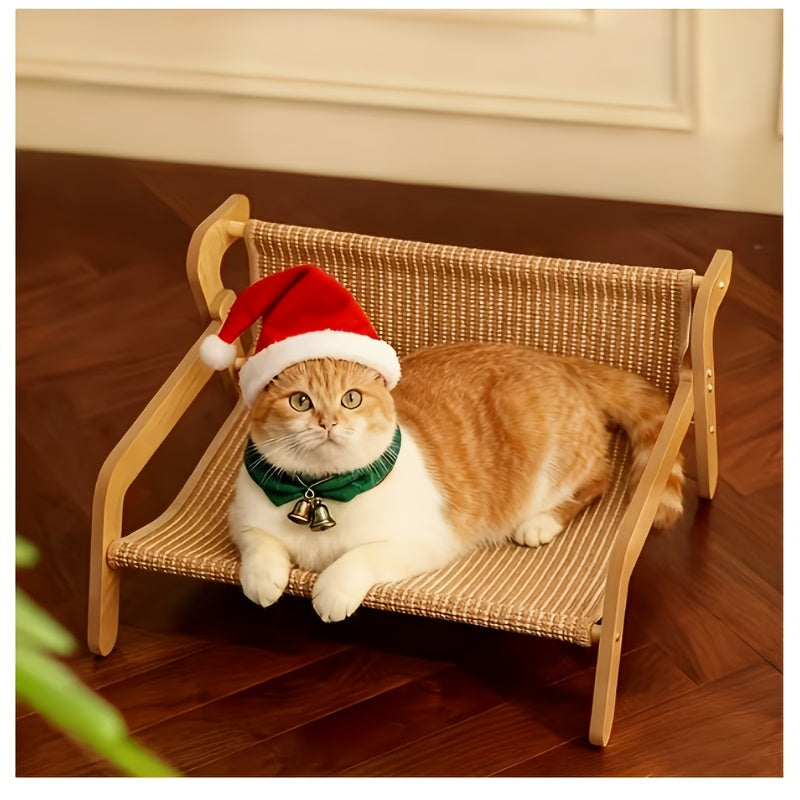 Cat Hammock and Scratching Post Combo with Solid Wood Frame and Built-In Resting Nest, 2-in-1 Indoor Cat Bed in Large 21.06 x 18.11 x 11.1 Inch Size