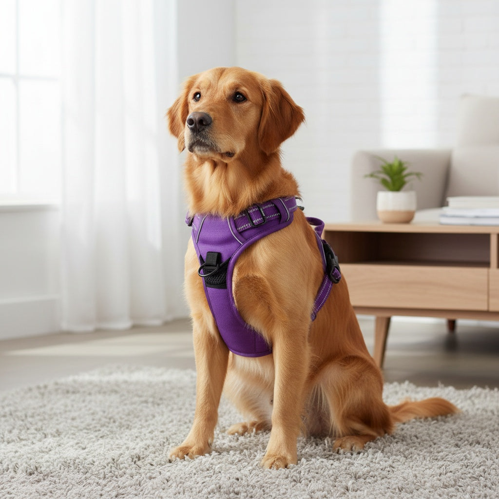 Dog Harness with Handle and Metal Clips, Adjustable Reflective No-Pull Style Walking Vest in Pink, Sky Blue, Purple or Orange for Daily Outdoor Training