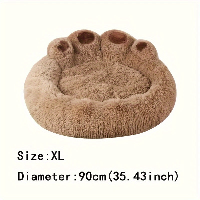 Long Plush Pet Bed with Bear Paw Shape, PP Cotton Filled Dog and Cat Sleeping Cushion with Anti-Slip Bottom, Single Bed and 2PCS Options