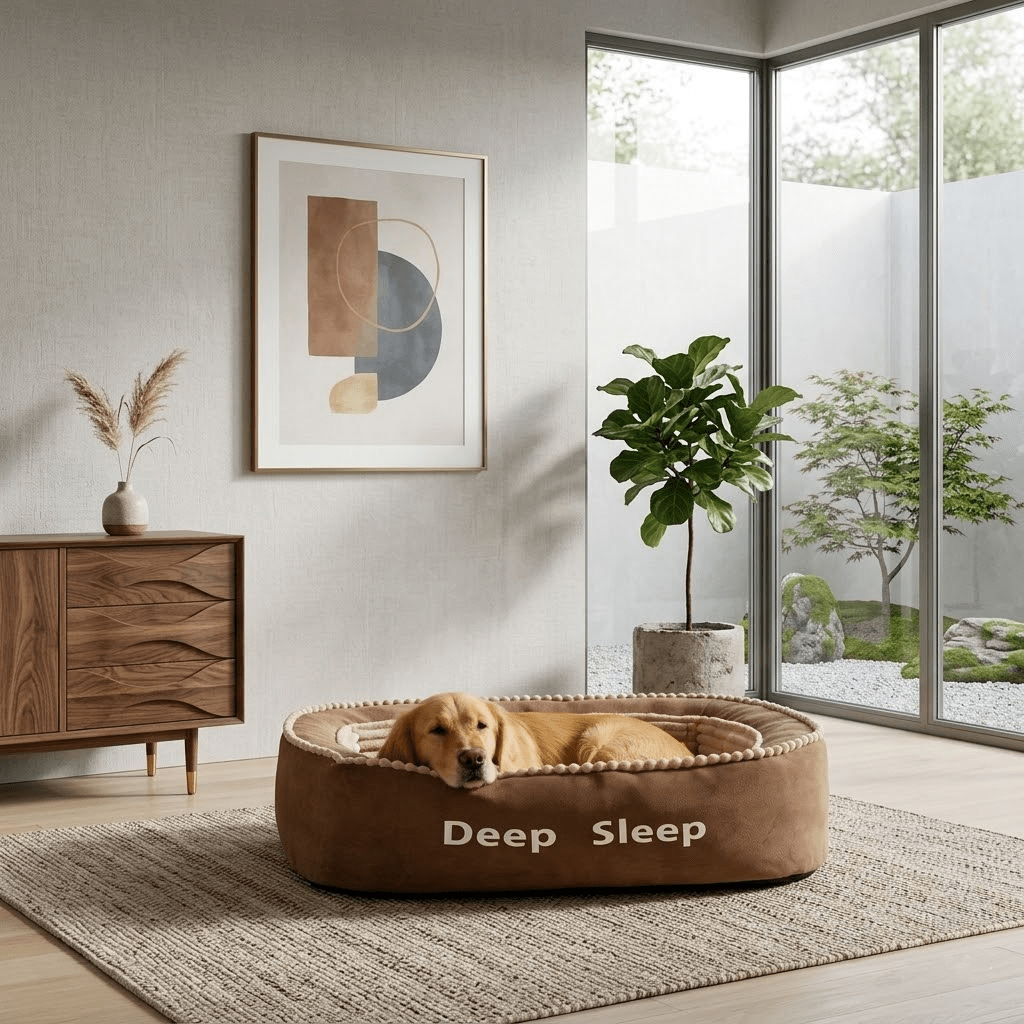 Memory Foam Dog Sofa Bed with Oval Orthopedic Design, Removable Washable Cushion and Non-Slip Bottom, Brown Pet Lounger in M, L and XL