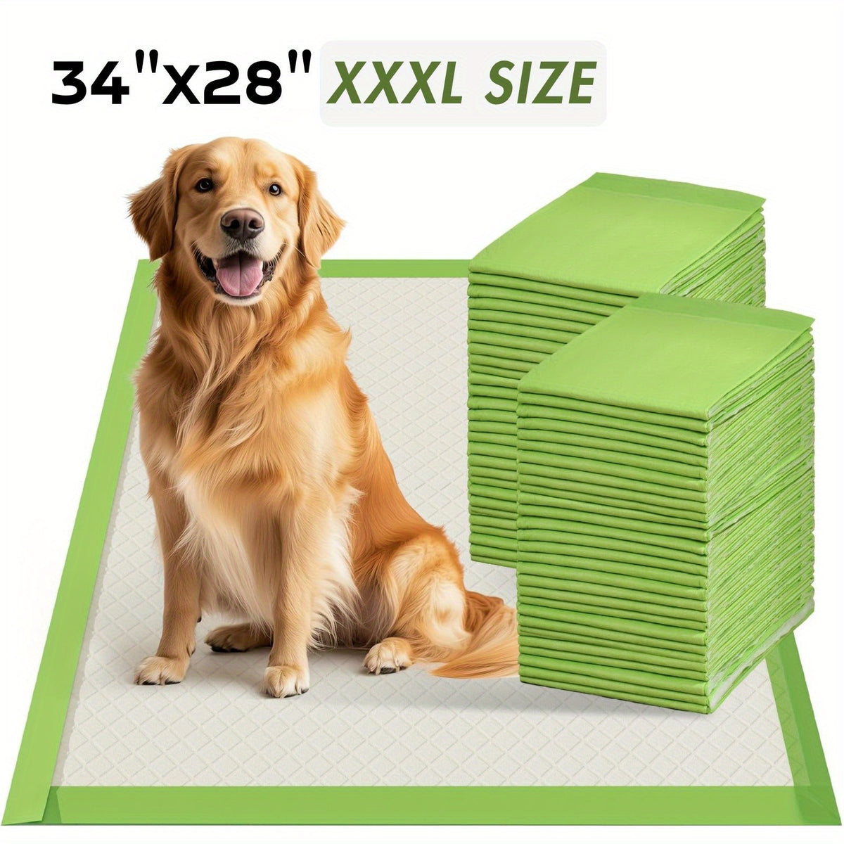 Jumbo Dog Pee Pads 28 x 34 Inch, Six-Layer Disposable Puppy Potty Training Pads with Absorbent Core and PE Backing, 50 or 100 Count Options