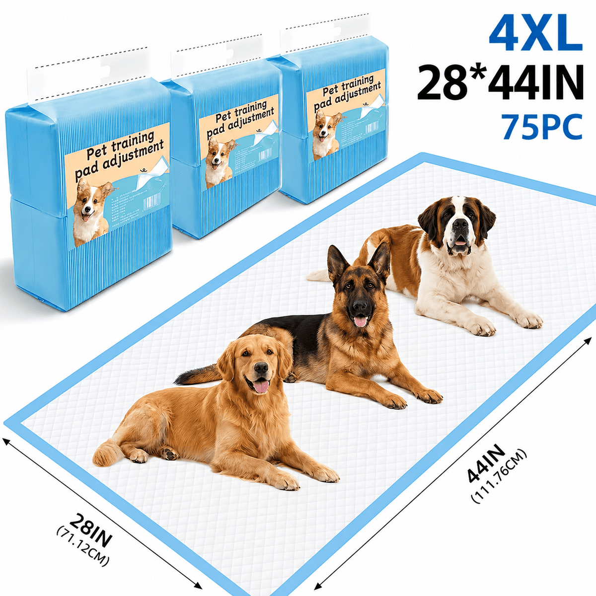 Extra Large Dog Pee Pads for Large Dogs and Multi-Dog Homes, Disposable Pet Potty Training Mats in 75 Count or 35.43-Inch Square 52+3 Pad Options