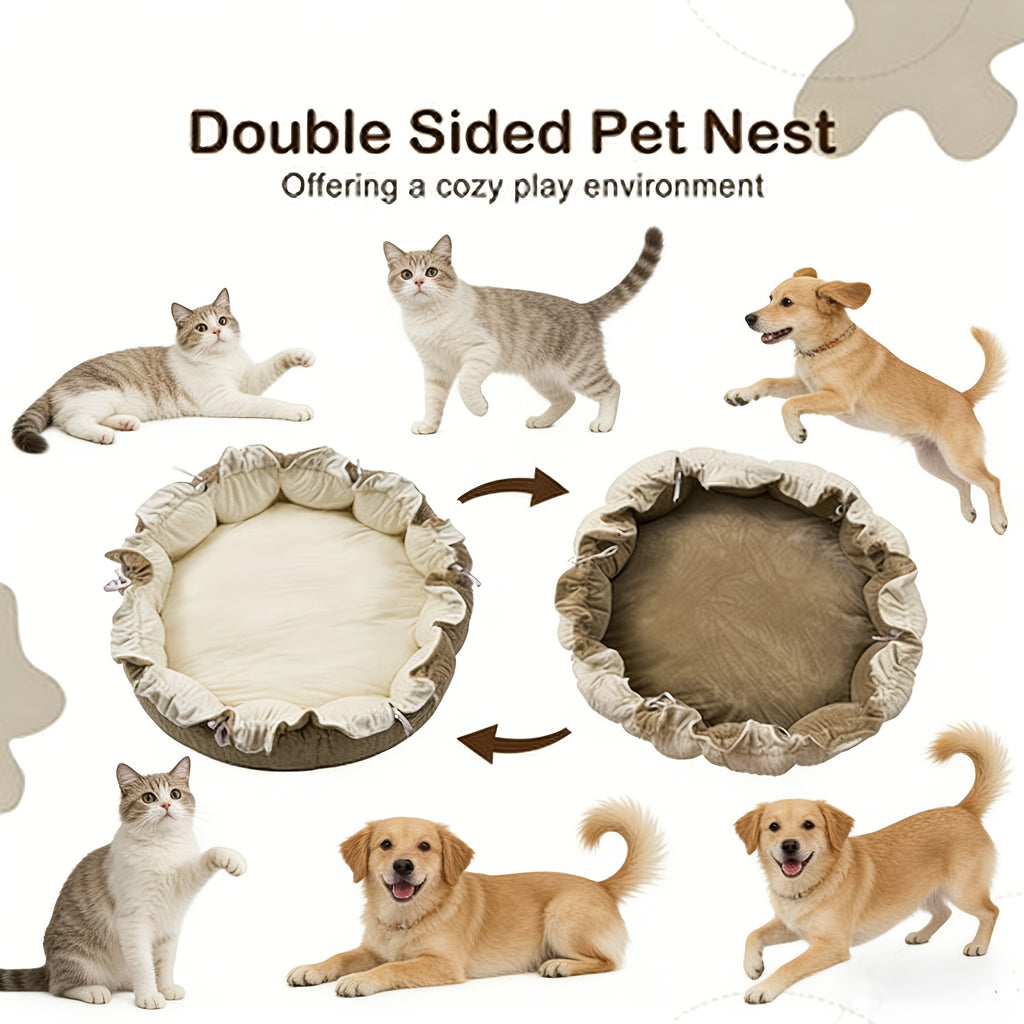 Convertible Cat Bed with Hanging Toys, 5-in-1 Double-Sided Soft Pet Nest and Play Gym for Kittens, Adult Cats and Small Dogs in Three Colors