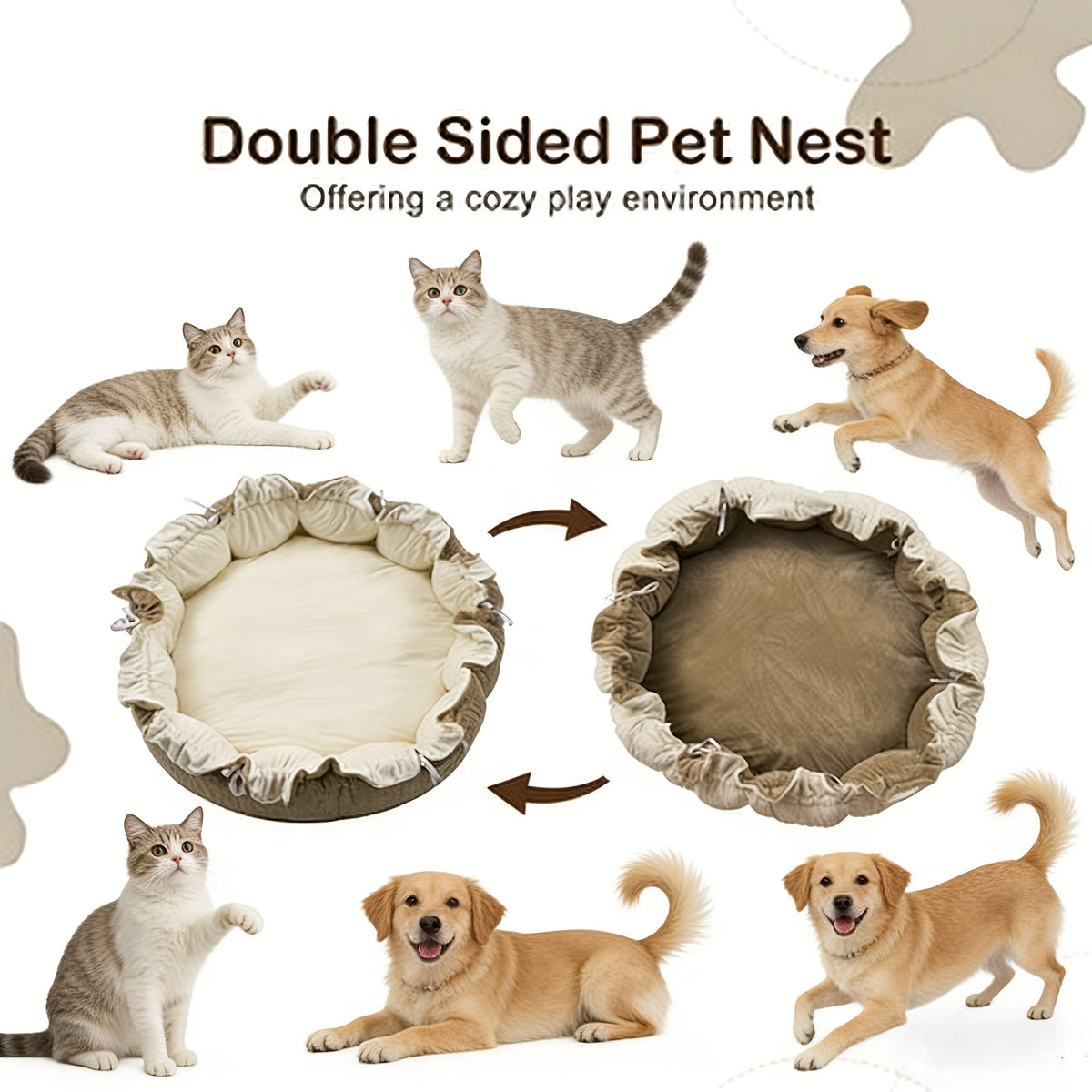 Convertible Cat Bed with Hanging Toys, 5-in-1 Double-Sided Soft Pet Nest and Play Gym for Kittens, Adult Cats and Small Dogs in Three Colors