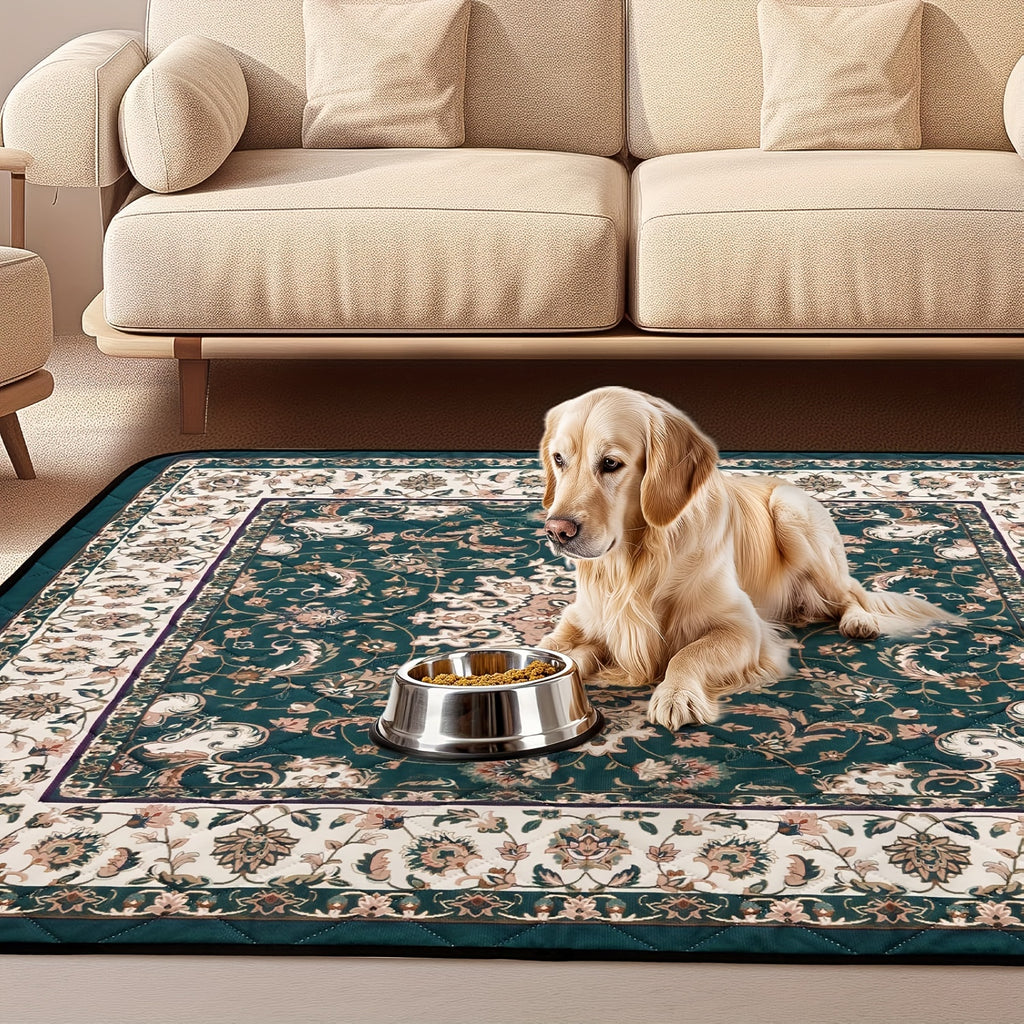 Bohemian Washable Dog Pee Pads 2 Pack, 36 x 36 Inch Reusable Non-Slip Puppy Potty Training Mats with Ornate Green Print for Floors and Playpens