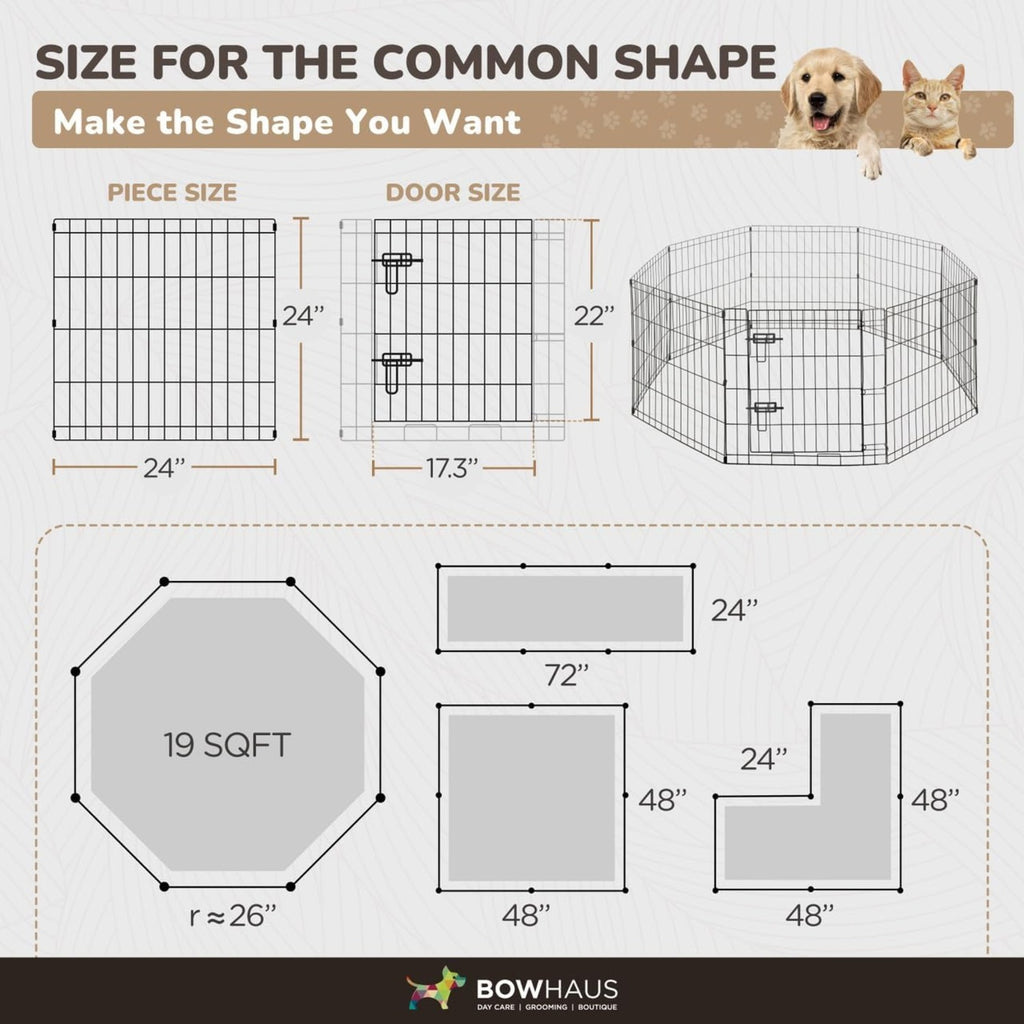 Dog Playpen with Gate and 8 Foldable Metal Panels, Portable Indoor Outdoor Exercise Fence for Small Dogs, 24 Inch and 36 Inch Size Options