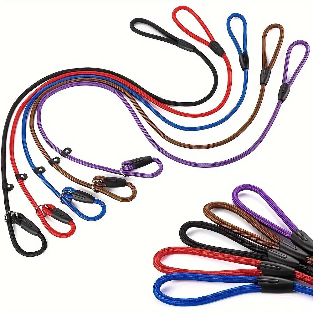 Slip Lead Dog Leash 5-Pack in Mixed Colors, Nylon Rope Leads with Adjustable Neck Loop, Metal Ring and Stopper for Supervised Walking and Training