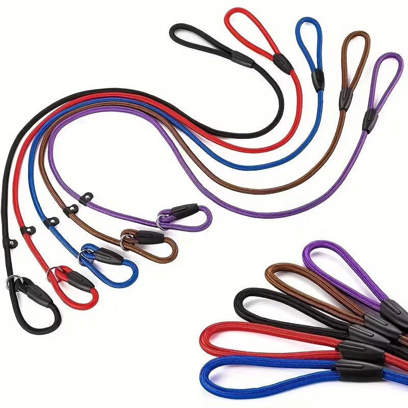 Slip Lead Dog Leash 5-Pack in Mixed Colors, Nylon Rope Leads with Adjustable Neck Loop, Metal Ring and Stopper for Supervised Walking and Training