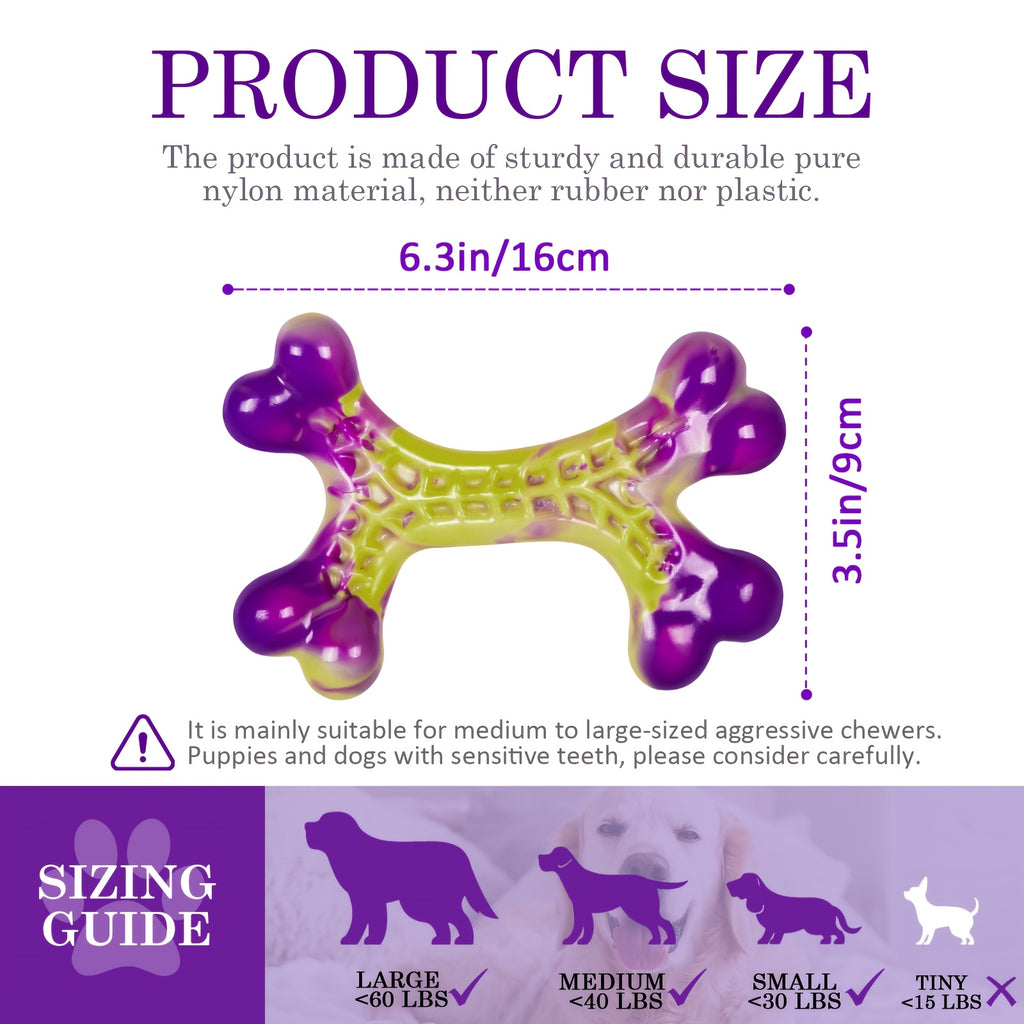 Nylon Dog Chew Bones for Medium and Large Dogs, Beef or Peanut Butter Flavor Options, 1 or 2 Piece Tough Toys for Supervised Chewing