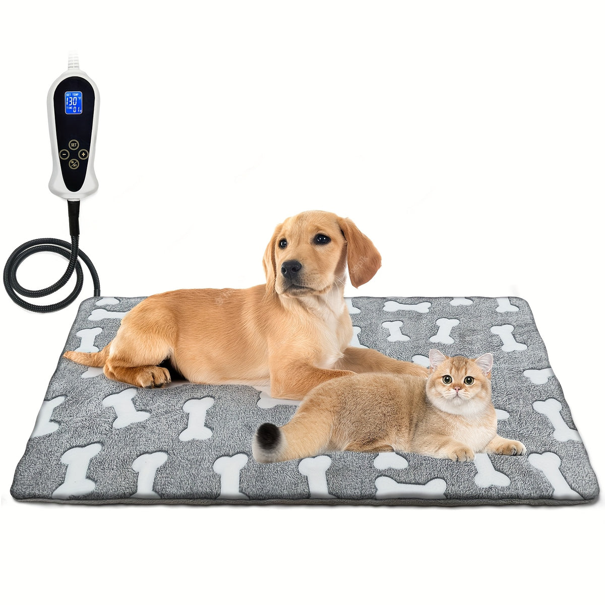 Thermostatic Pet Heating Pad for Dogs and Cats, 1-24 Hour Timer, Washable Soft Cover, US Plug, Large 34 x 21 or XX-Large 47 x 30 Inch