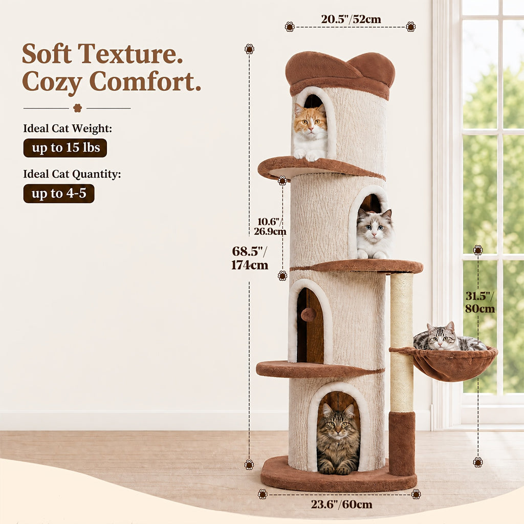 Forest Cat Tree Tower with Flower Top Perch, Indoor Climbing and Resting Furniture in 35.8, 56.3 or 68.5 Inch Height and Color Options