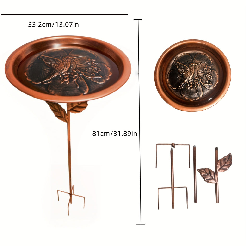 Decorative Bird Bath with Dragonfly or Butterfly Basin, Bronze-Tone Metal Garden Water Dish with Ground Stake for Outdoor Yard and Flower Bed Decor