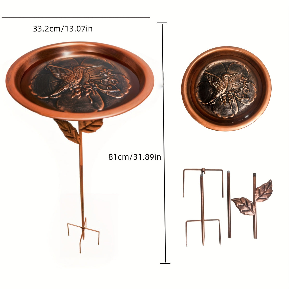 Decorative Bird Bath with Dragonfly or Butterfly Basin, Bronze-Tone Metal Garden Water Dish with Ground Stake for Outdoor Yard and Flower Bed Decor