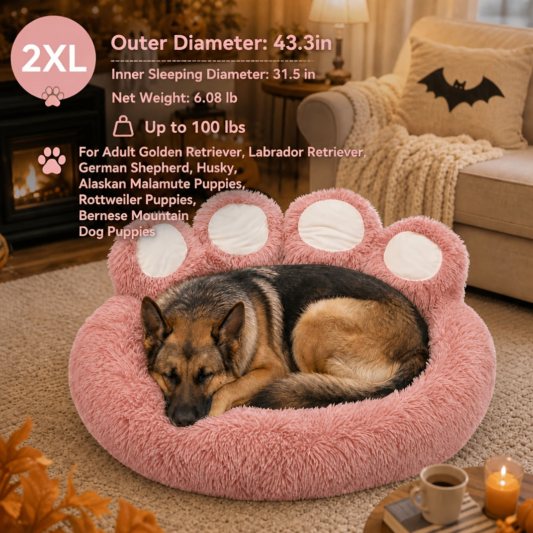 Bear Paw Dog Bed with Plush Raised Sides, Soft Cozy Cat Sleeping Cushion for Indoor Naps, Five Color Options and Six Sizes