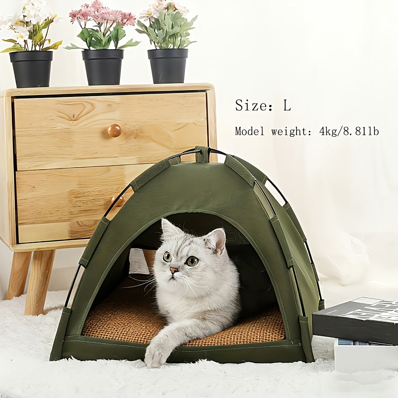 Portable Pet Sleeping Tent for Cats and Dogs, Fern Green 35 x 35 cm Cozy Nest with Solid Color Design for Home Bedtime and Supervised Travel