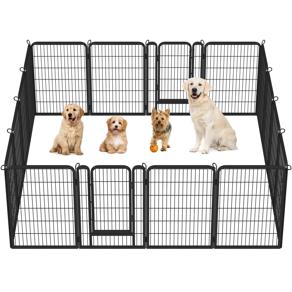 Steel Dog Playpen with Door and Tool-Free Setup, Metal Pet Exercise Fence in 24, 32 or 40 Inch Size Options for Indoor Use, Outdoor Yards and RV Camping