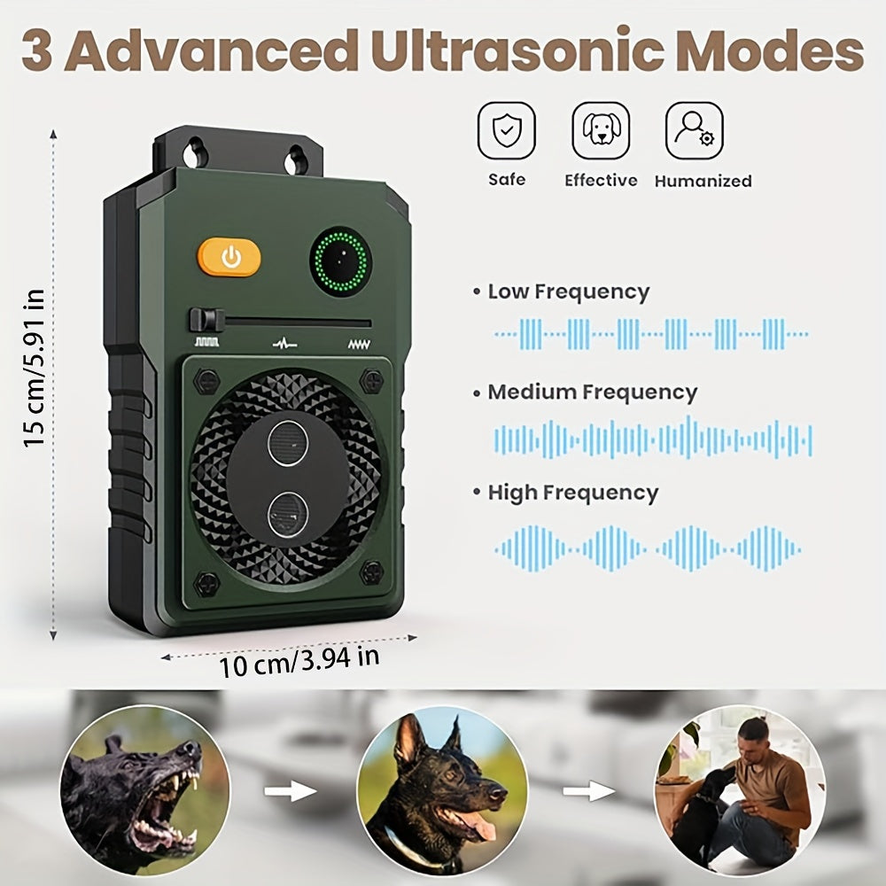 Ultrasonic Bark Box with Dual Sonic Emitters, Rechargeable Dog Bark Control Device with 3 Modes and Listed 50ft Range for Supervised Use