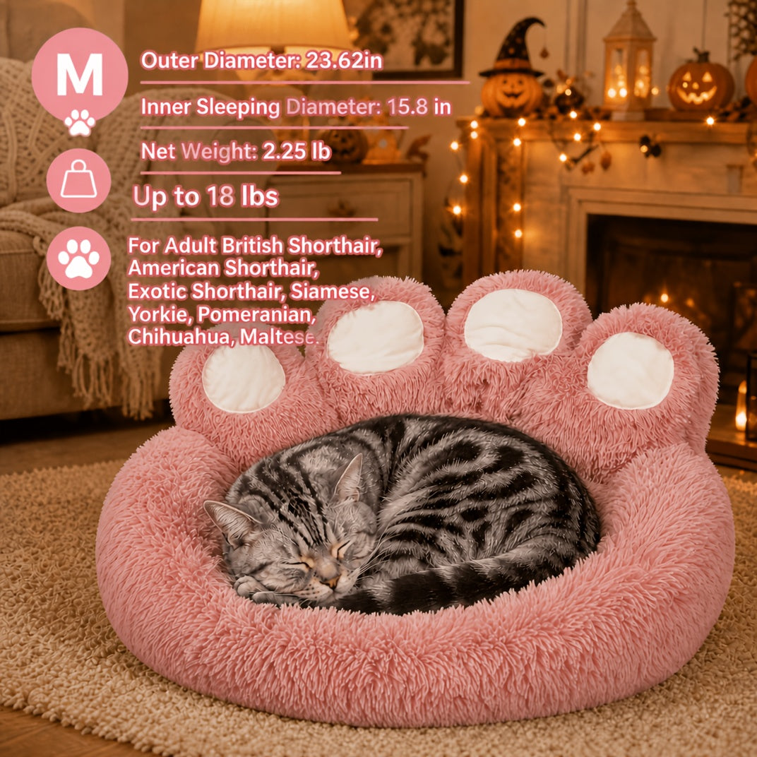 Bear Paw Dog Bed with Plush Raised Sides, Soft Cozy Cat Sleeping Cushion for Indoor Naps, Five Color Options and Six Sizes