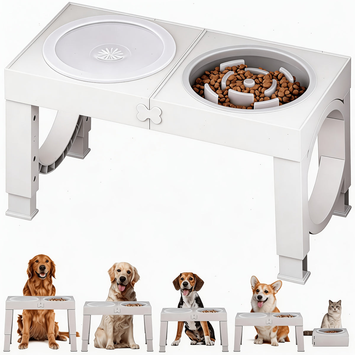 Foldable Elevated Dog Bowls with Height Adjustable Stand for Large Dogs, Raised Food and Water Feeding Station with Stainless Steel Bowl Options
