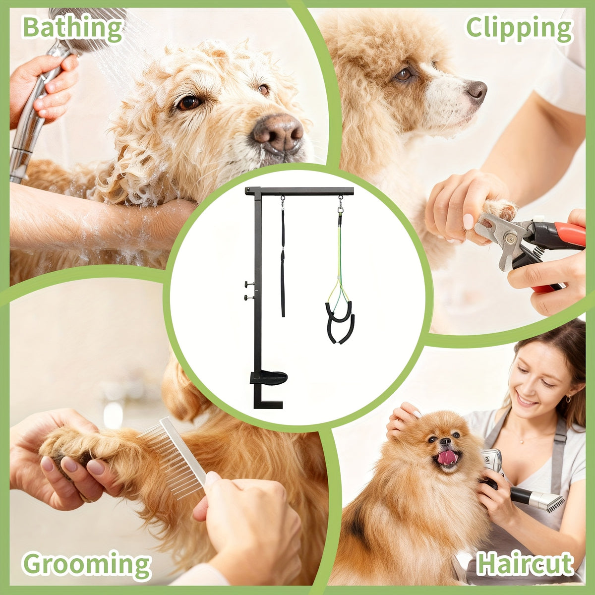 Dog Grooming Table Arm, Black Foldable Pet Grooming Stand with Adjustable Table Clamp and Restraint Loops for Small and Medium Dogs, Table Not Included