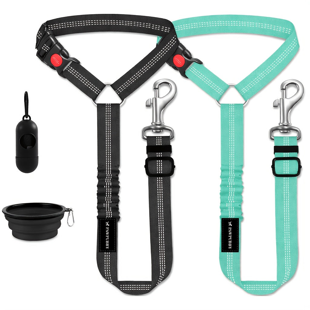 Headrest Dog Seat Belt Tether, Adjustable Reflective Bungee Car Travel Leash with Removable 3-in-1 Design in Five Colors for Road Trips