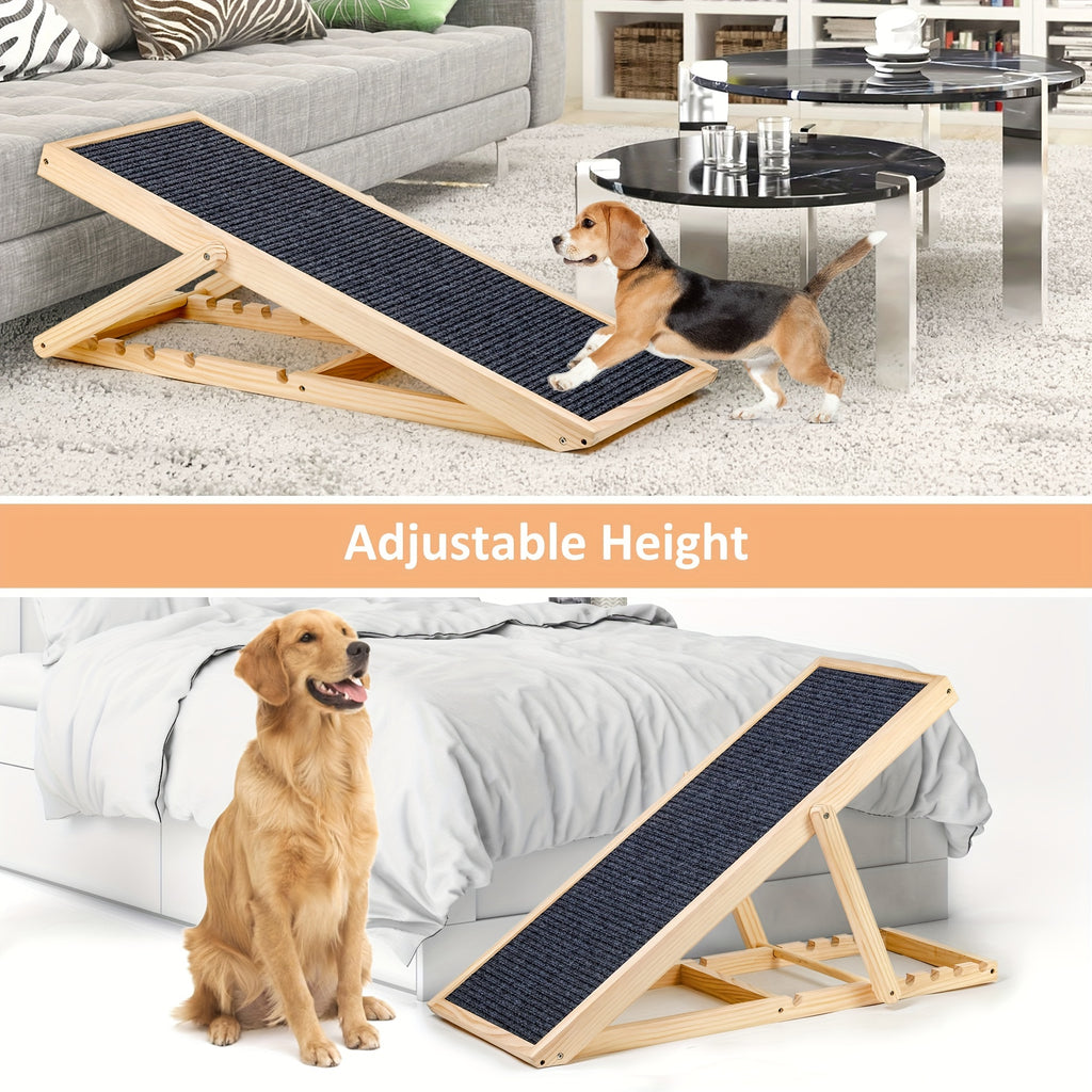 Portable Dog Ramp 42 Inch, Wooden Pet Access Ramp for Dogs and Cats to Reach Suitable Cars, Beds and Couches, Rated Up to 200 Pounds