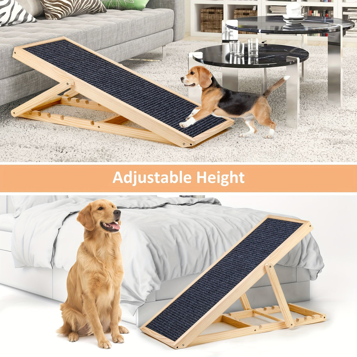 Portable Dog Ramp 42 Inch, Wooden Pet Access Ramp for Dogs and Cats to Reach Suitable Cars, Beds and Couches, Rated Up to 200 Pounds
