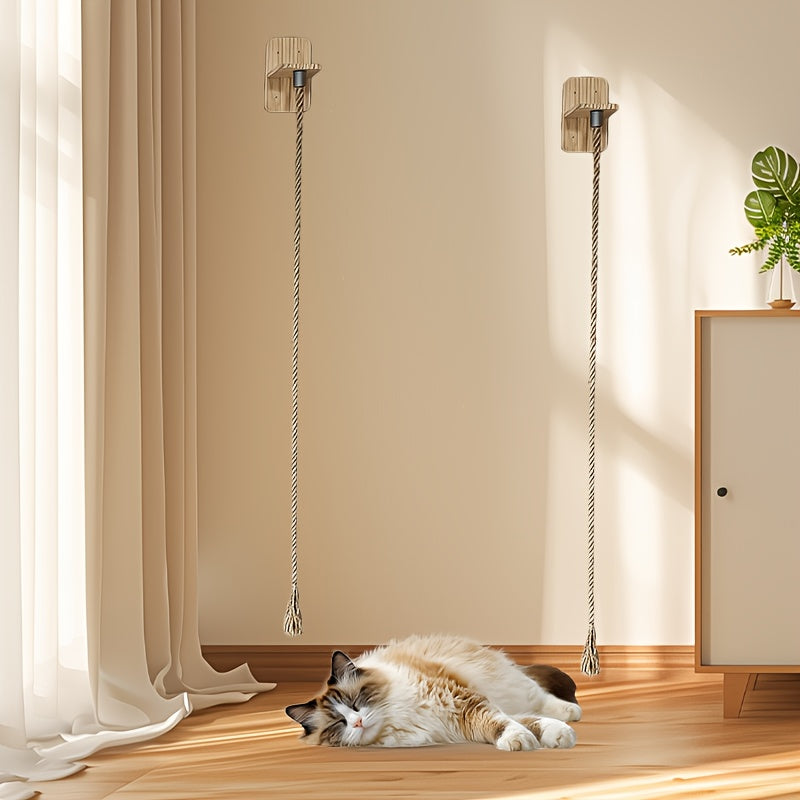 Cat Climbing Wall System with Thick Hemp Rope, 59.06 Inch Listed Set for Space-Saving Indoor Cat Furniture, Climbing, Resting and Play