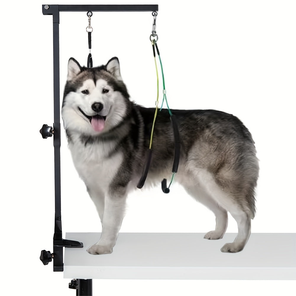 Telescopic Dog Grooming Arm in Black, Height Adjustable Pet Grooming Rack with Fixing Device for Supervised Bathing, Trimming and Coat Care
