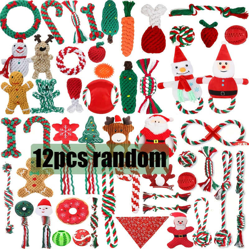 Christmas Dog Toy Assortment, Random 3, 5, 8 or 12 Piece Puppy Chew and Squeaky Toy Mix for Small to Medium Dogs, Holiday Gifts and Supervised Play