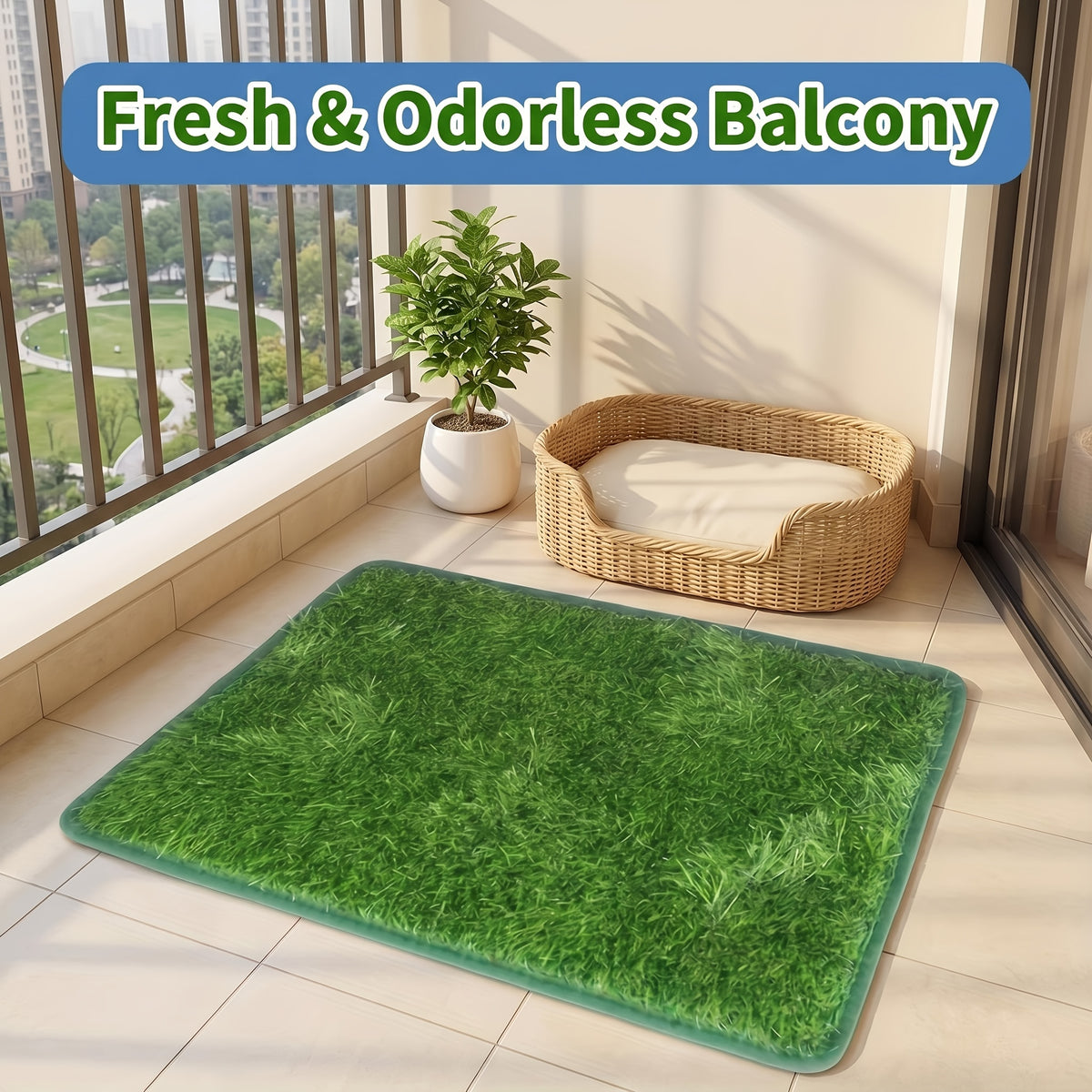 Artificial Grass Potty Training Mat for Dogs, Washable Reusable Turf Pad with Drainage and Non-Slip Base for Indoor and Outdoor Use