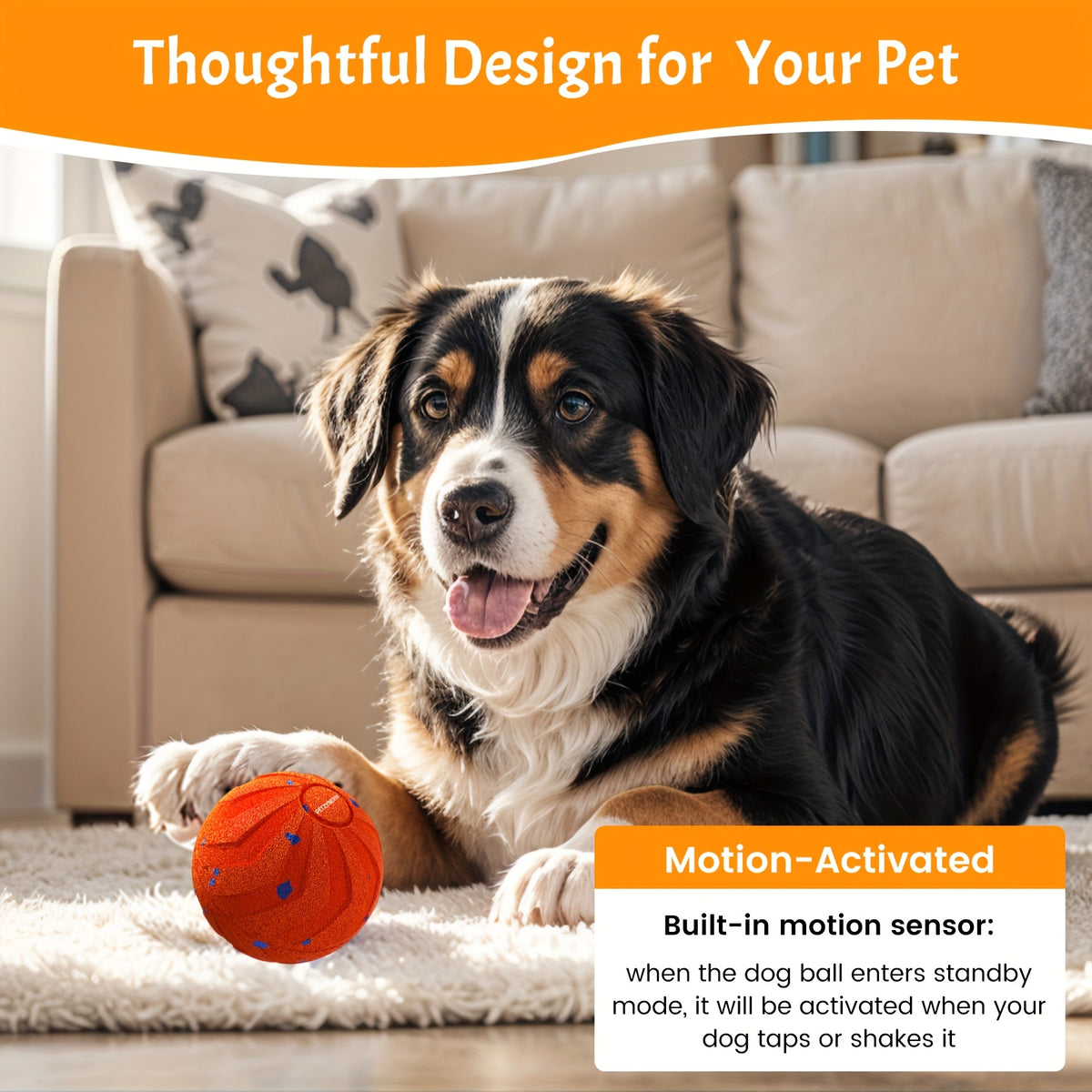 Smart Bouncing Dog Ball with Tap-to-Start Activation, Automatic Rolling and Spinning E-TPU Chase Toy with Sleep Mode for Medium and Large Dogs