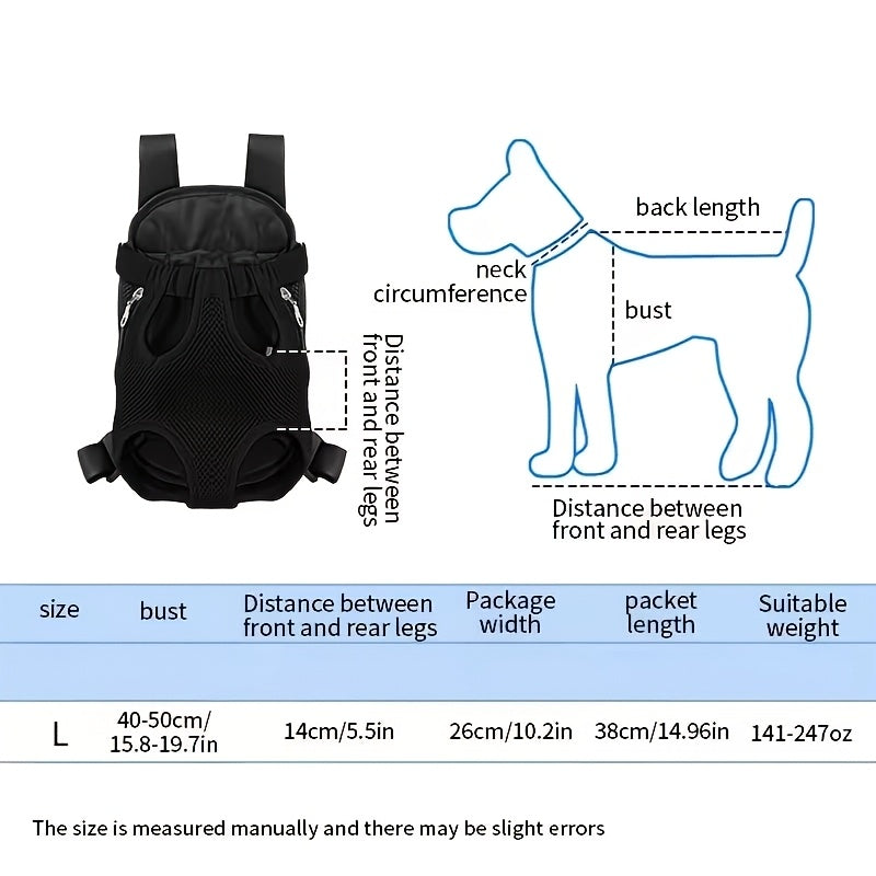 Front Chest Pet Carrier Backpack, L Size Breathable Mesh Travel Bag for Small and Medium Dogs and Cats, Lightweight Outdoor Walking Carrier