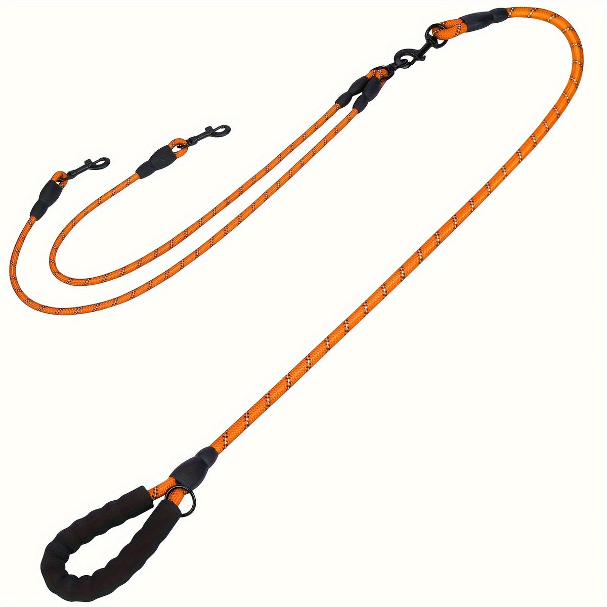 Double Dog Rope Leash with 360-Degree Swivel, Reflective Nylon Lead and Padded Foam Handle for Walking Two Small Dogs or Puppies