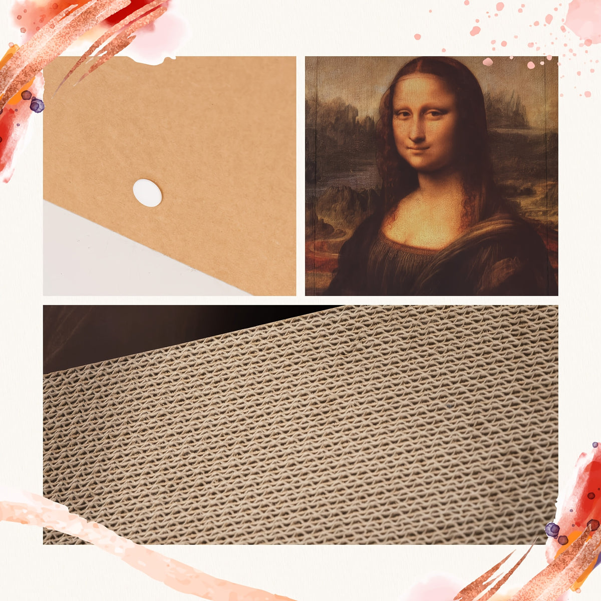 Cat Scratcher Board with Oil Painting Art, 21-Inch Corrugated Cardboard Scratching Pad for Indoor Cats, Decorative No-Assembly Claw Care